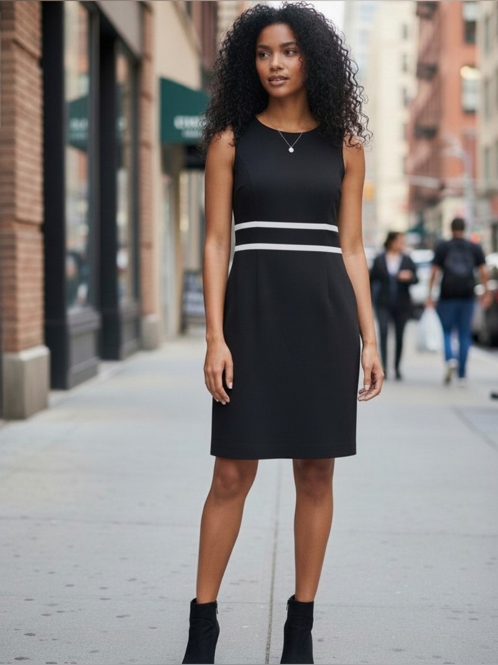 Evan Picone Black Label Sleeveless Sheath Dress with White Waist Bands